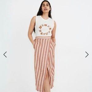 MADEWELL PULL-ON STRIPED WRAP MIDI SKIRT